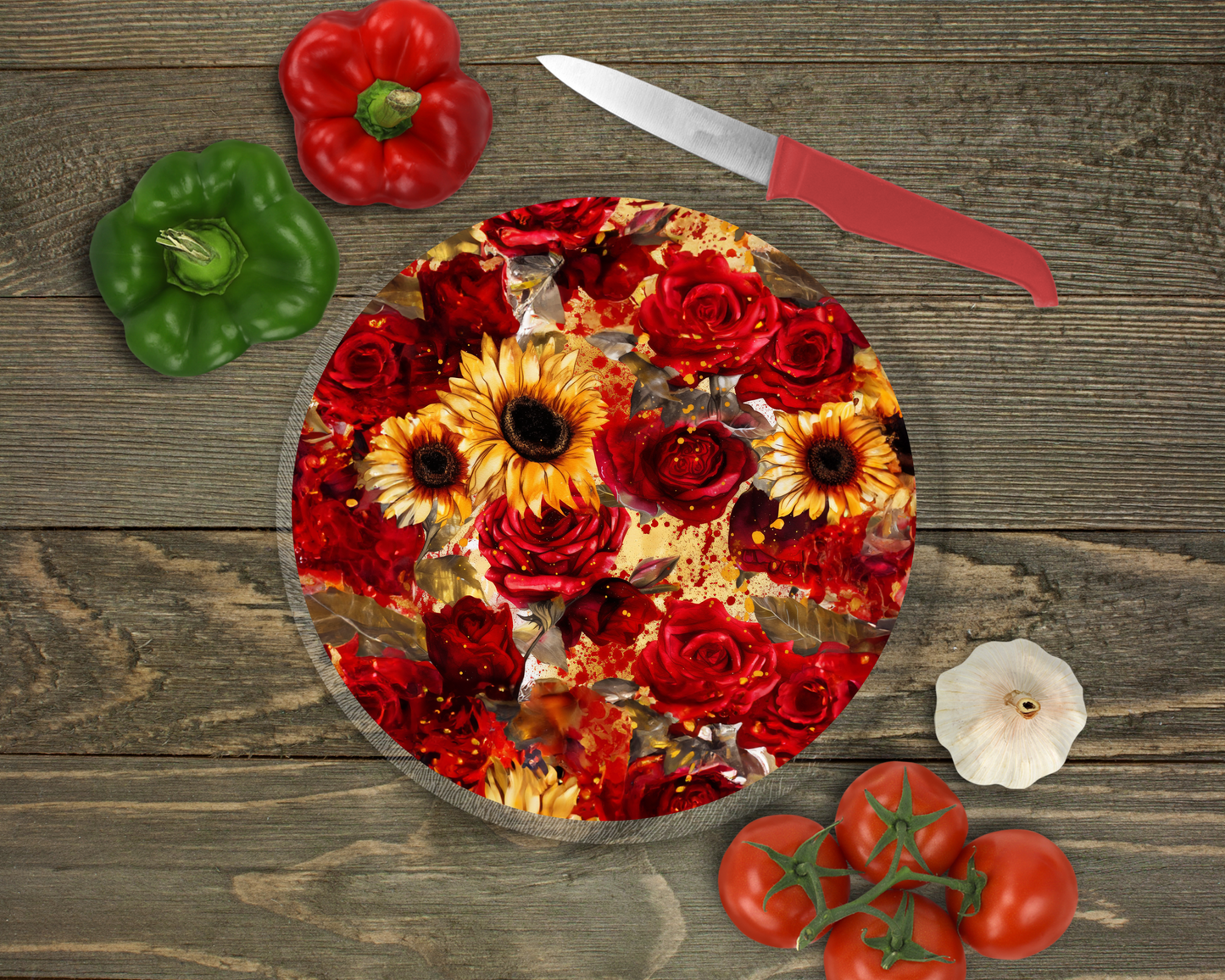 Red & Yellow Flowers Glass Cutting Board