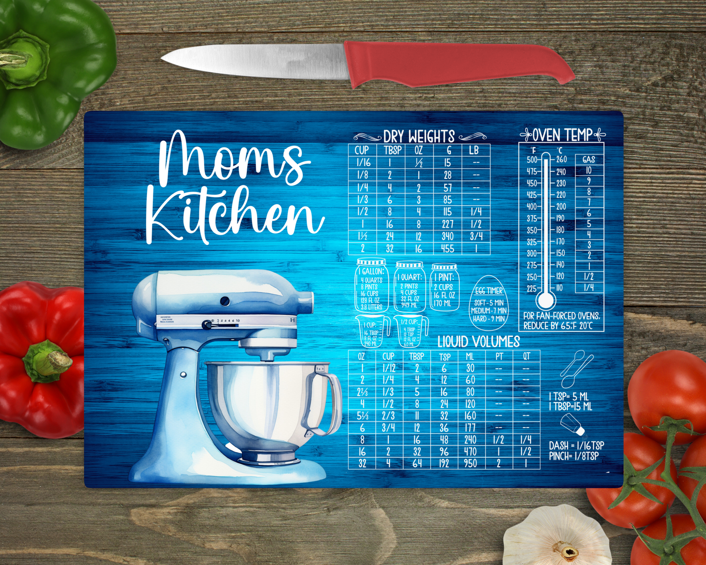 Kitchen Measurements with Mixer Rectangle Glass Cutting Board