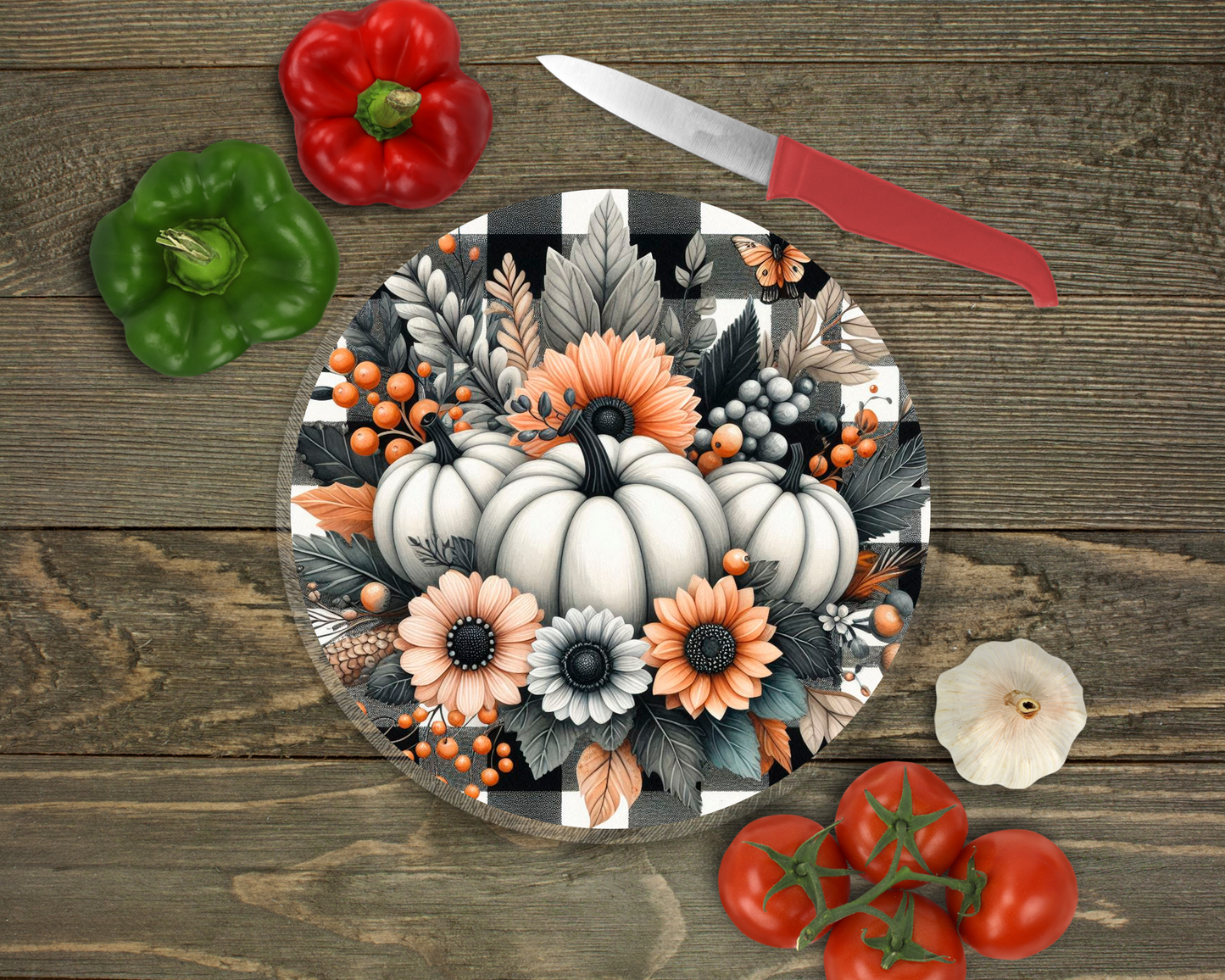Fall Pumpkins Glass Cutting Board