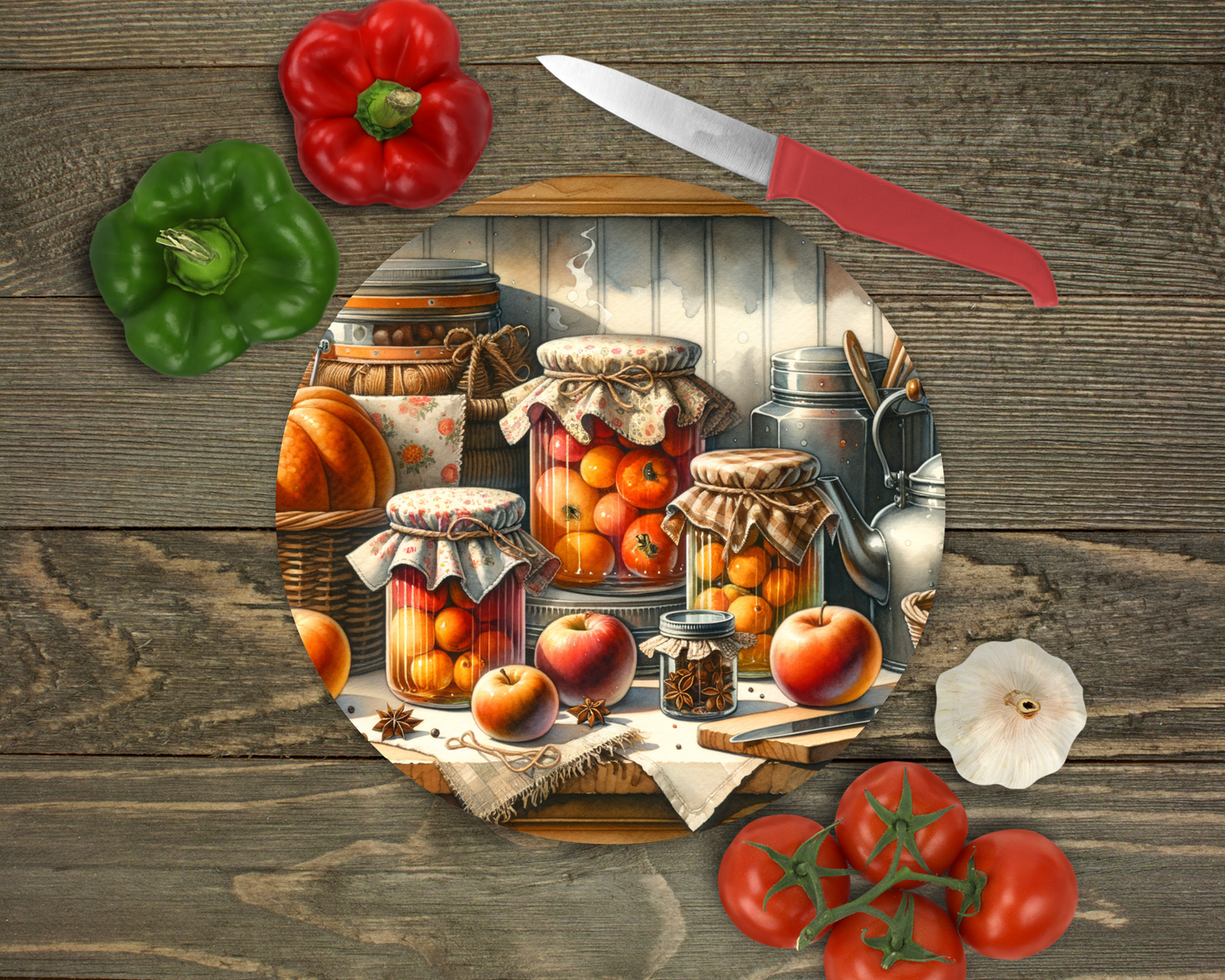 Canned Apples Glass Cutting Board