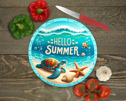 Hello Summer w/ Turtle Glass Cutting Board