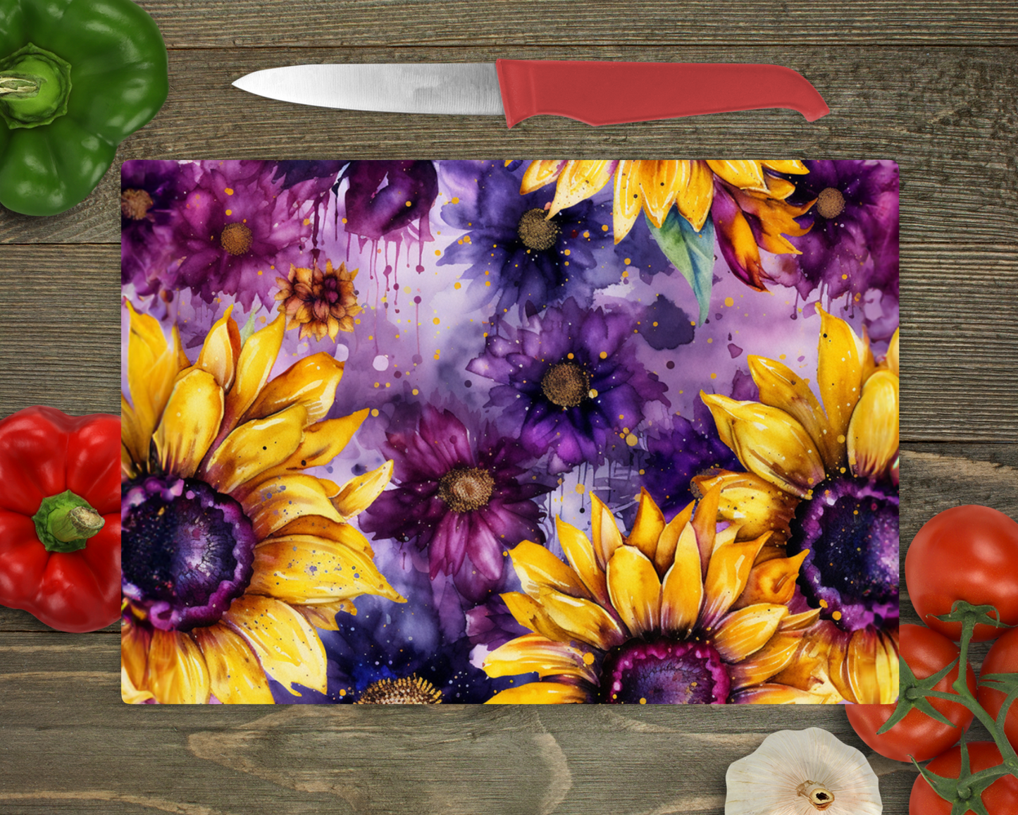 Purple and Yellow Flowers Rectangle Cutting Board