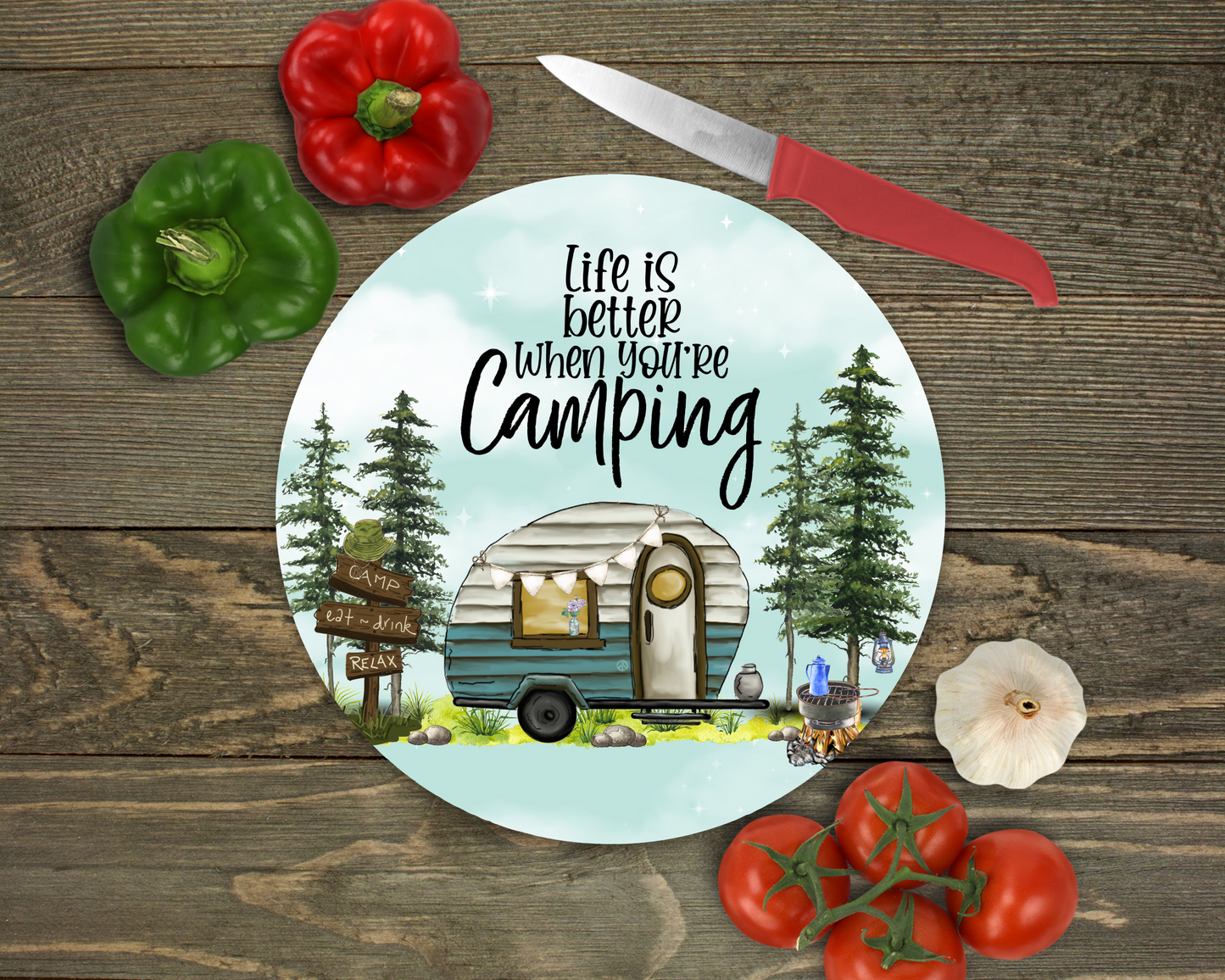 Life is Better When You're Camping Glass Cutting Board