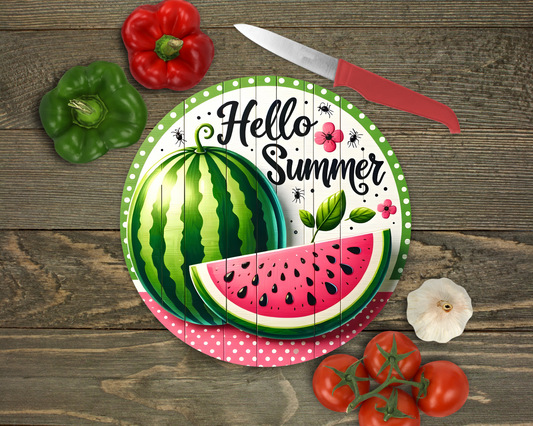 Hello Summer w/ Watermelon Glass Cutting Board