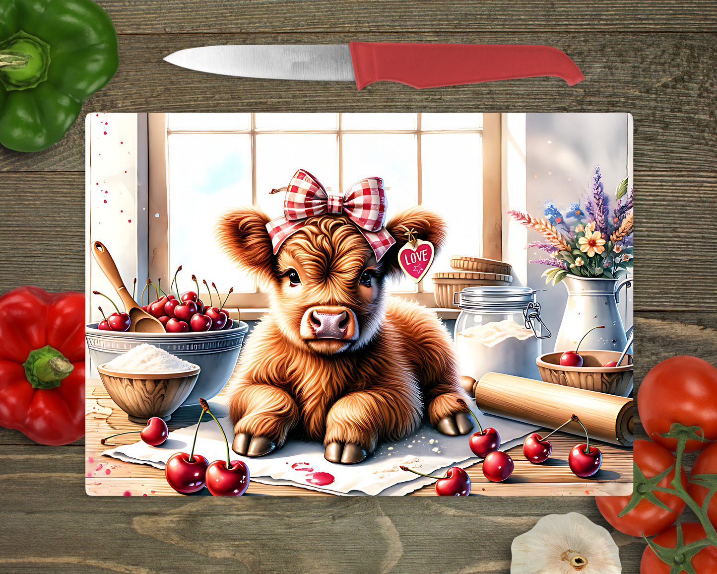 Highland Cow Rectangle Glass Cutting Board