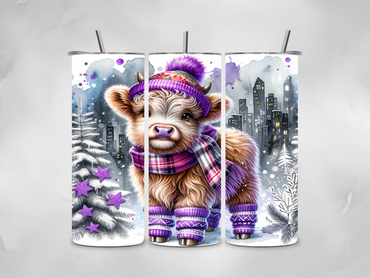 Purple Highland Cow (Winter) Tumbler
