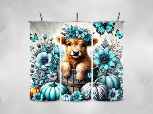 Blue Flowers & a Highland Cow Tumbler