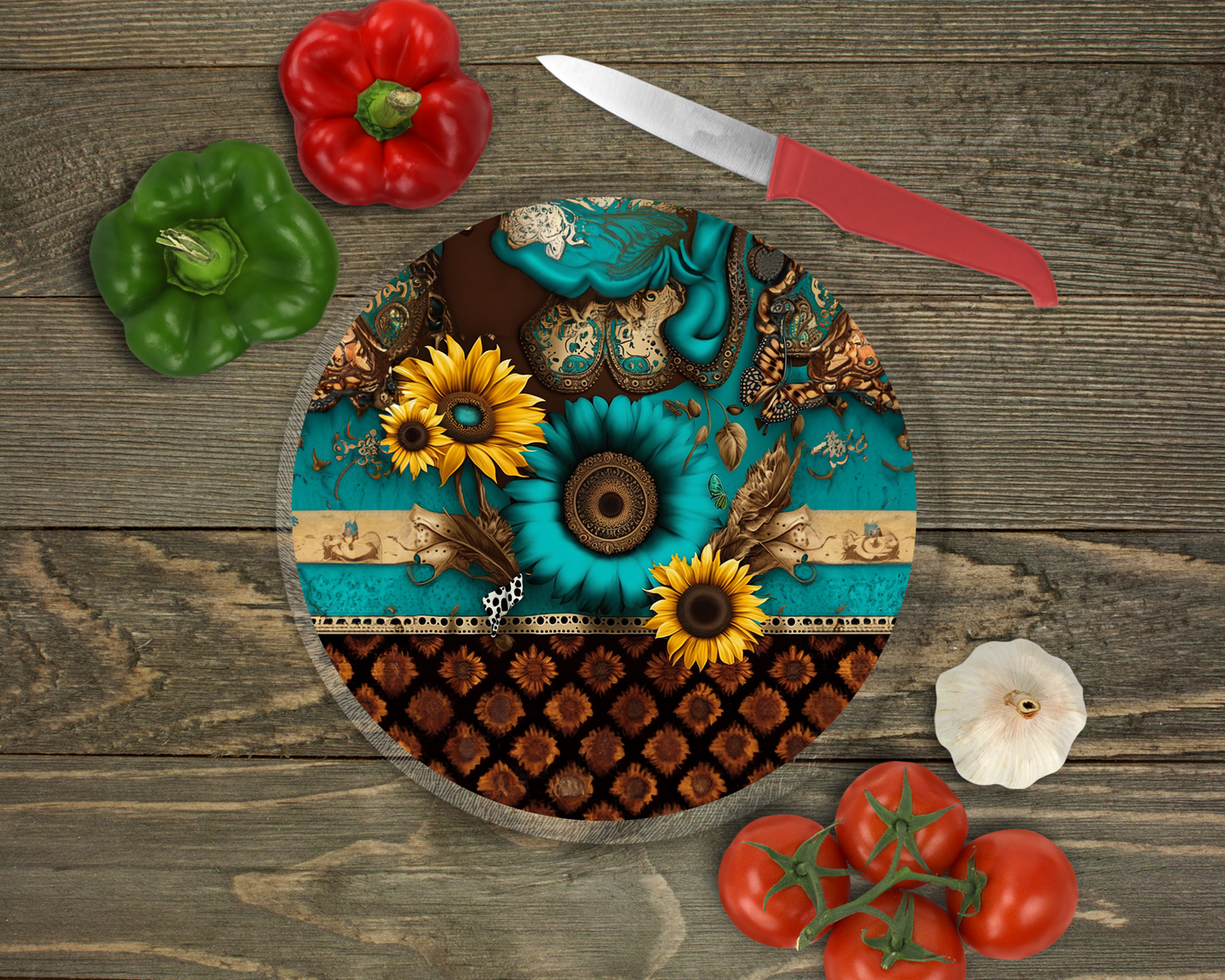 Blue & Yellow Flowers Glass Cutting Board