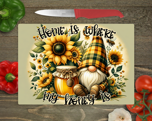 Home is Where my Honey Is w/ Gnome & Sunflowers Rectangle Cutting Board