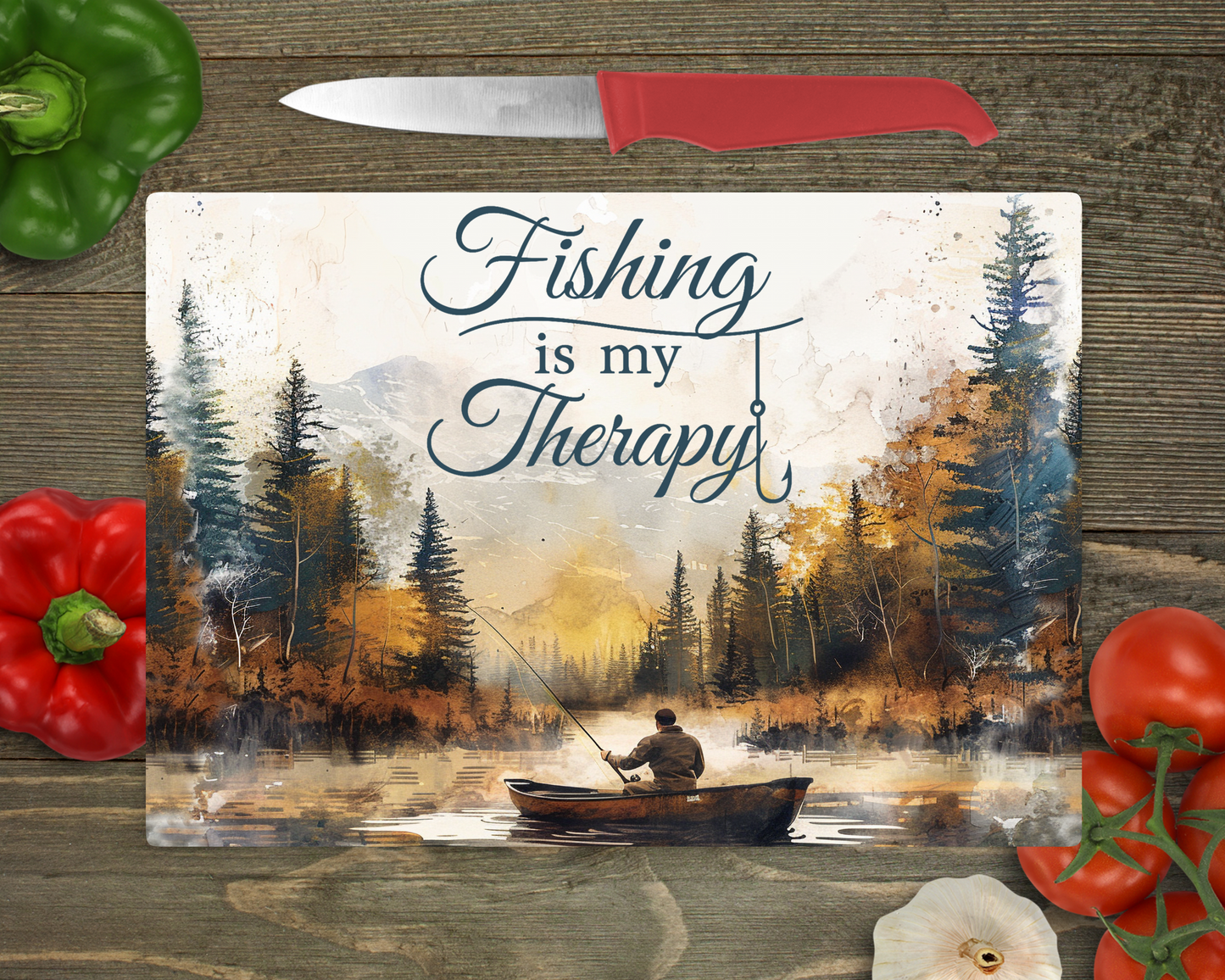 Fishing is my Therapy Rectangle Glass Cutting Board