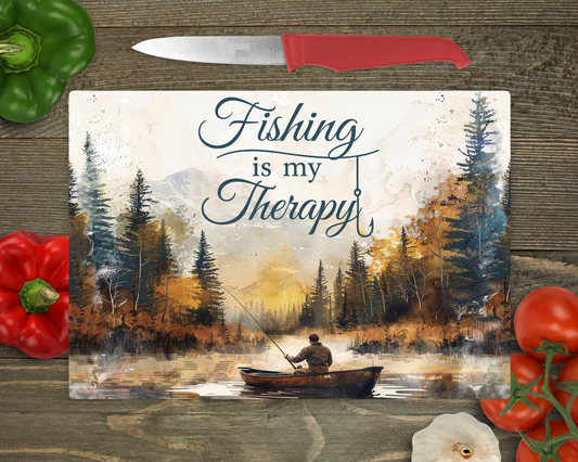 Fishing is my Therapy Rectangle Glass Cutting Board