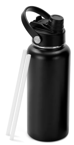 Black 32oz Water Bottle with a Dual Combined Lid