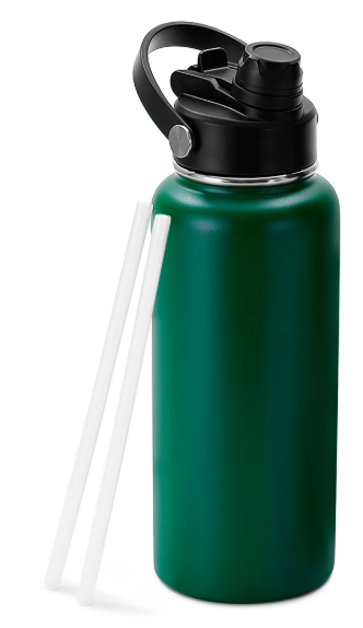 Green 32oz Water Bottle with a Dual Combined Lid