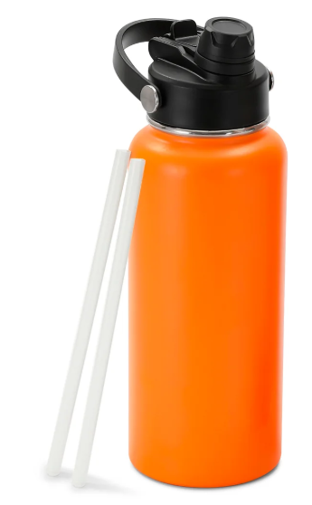 Orange 32oz Water Bottle with a Dual Combined Lid