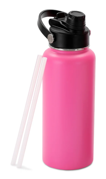 Pink 32oz Water Bottle with a Dual Combined Lid