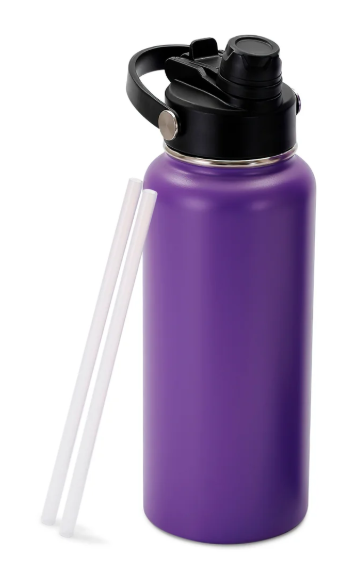 Purple 32oz Water Bottle with a Dual Combined Lid