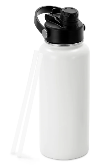 White 32oz Water Bottle with a Dual Combined Lid