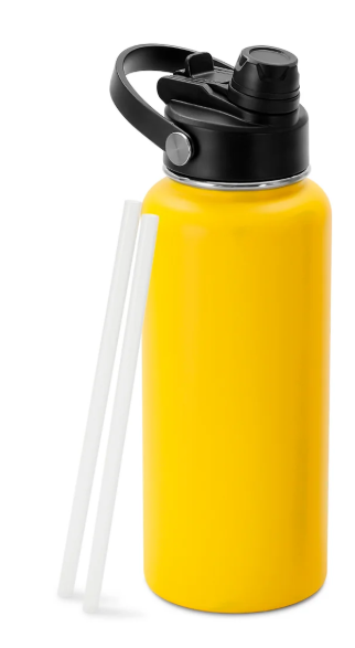 Yellow 32oz Water Bottle with a Dual Combined Lid